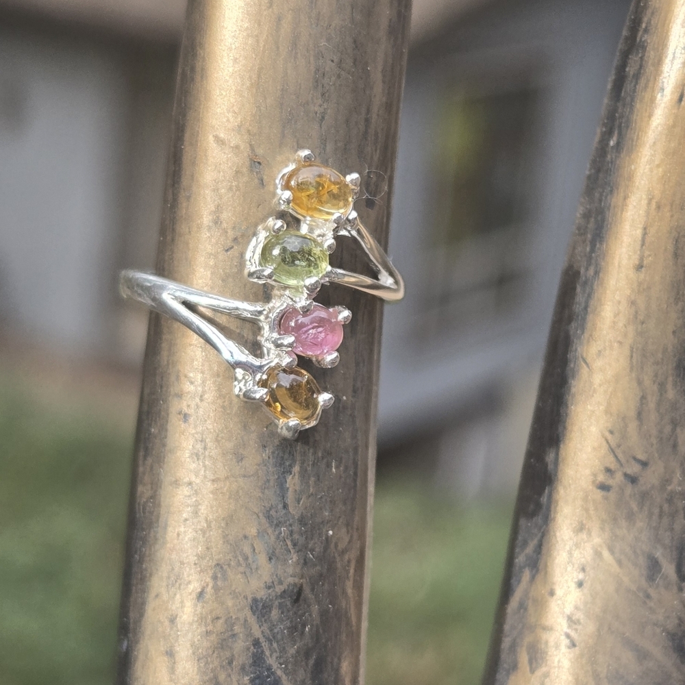 Tourmaline Multi Color Natural Gemstone Sterling Ring Sz5.25 - Picture 5 of 10